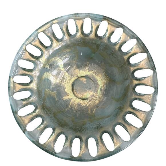 Vintage Recycled Glass Turquoise and Gold Large Bowl 16” - Picture 2 of 10